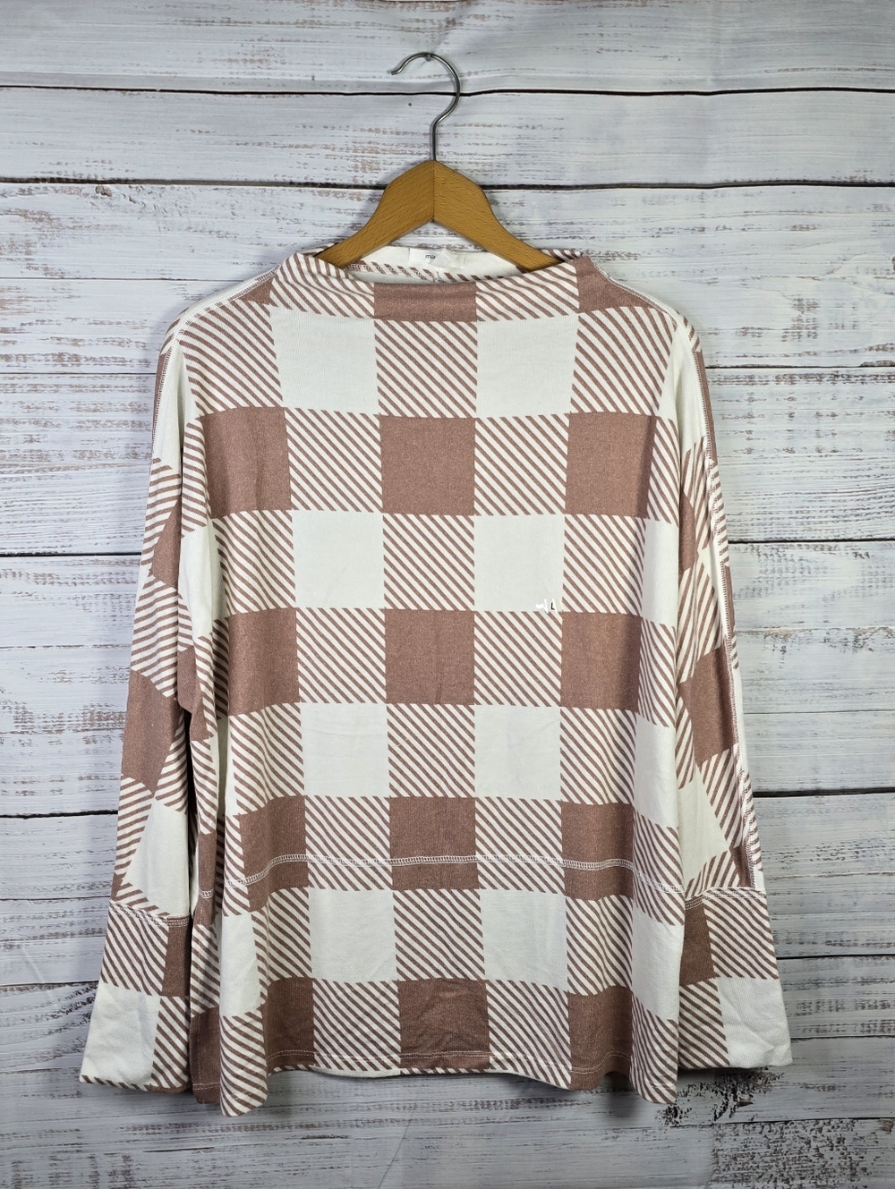 Maurices Large Buffalo Plaid Long Sleeve Top Blush Pink‎ Cream Soft Casual